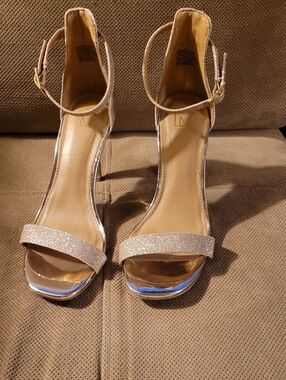 Stunning Metallic Glitter Ankle-Strap Heels - Champagne And Gold Never Worn